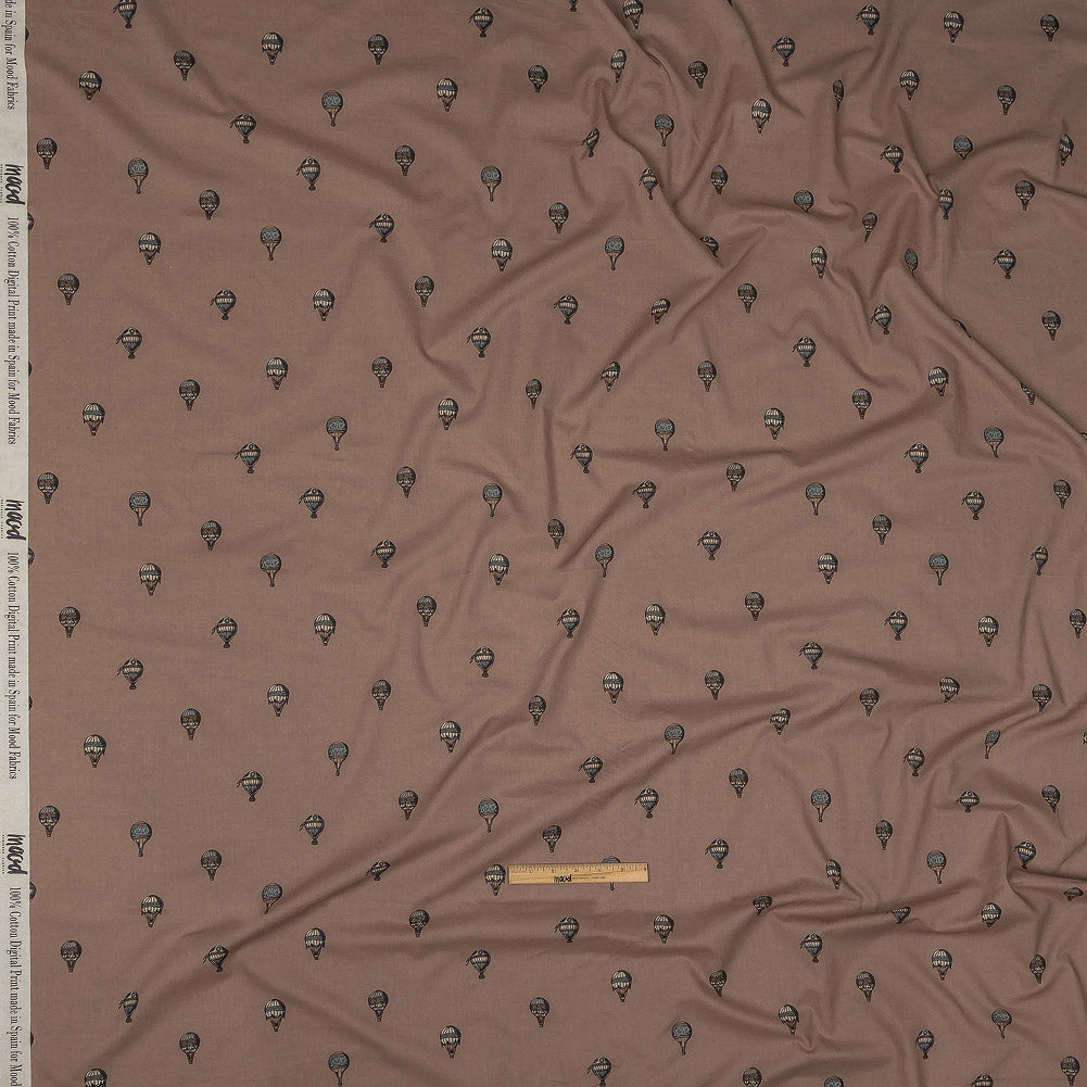 Cotton Voile - Taupe Hot Air Balloons - The Appointment Kept Print - Mood Exclusive Crow Collection