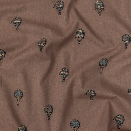 Cotton Voile - Taupe Hot Air Balloons - The Appointment Kept Print - Mood Exclusive Crow Collection
