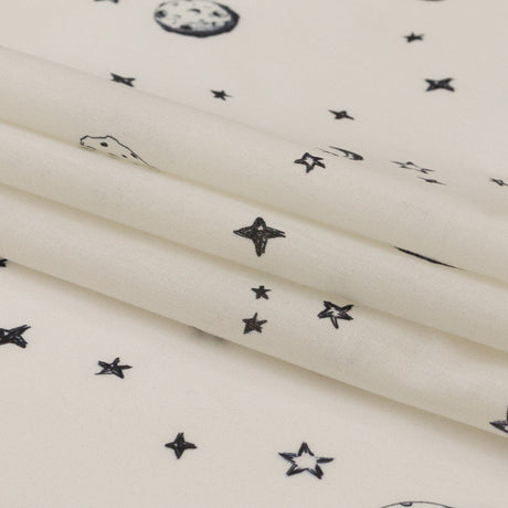 Cotton Voile - White Stars and Moons - Garde Chasse Print - Mood Exclusive Crow Collection