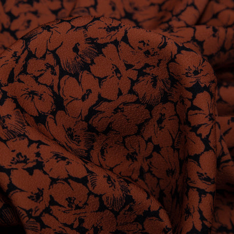 Stretch Polyester Crepe - Rust Floral - Poppy Paradise Print - Mood Exclusive Serengeti Collection