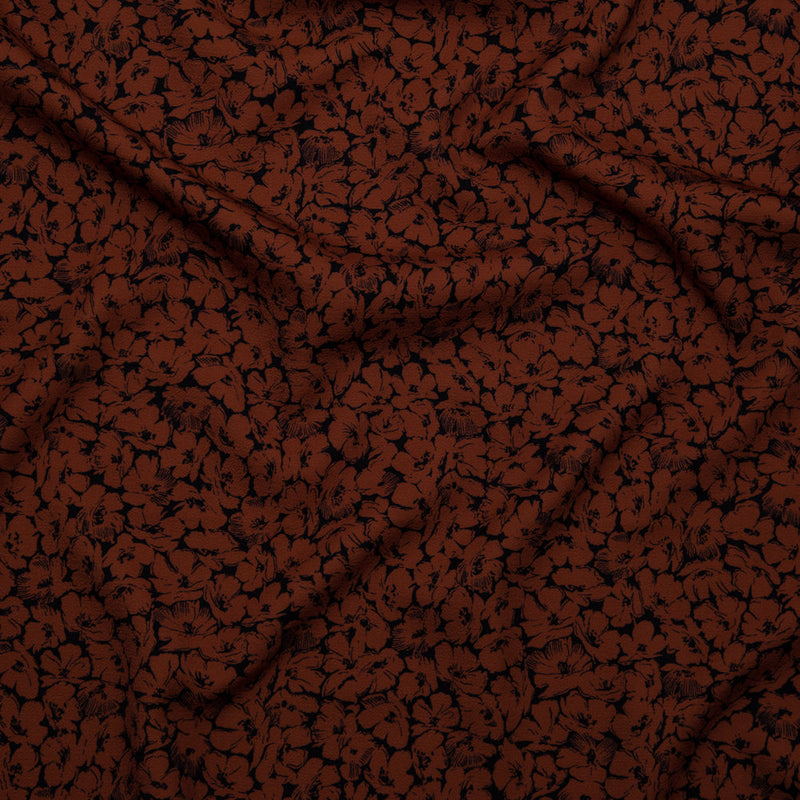Stretch Polyester Crepe - Rust Floral - Poppy Paradise Print - Mood Exclusive Serengeti Collection