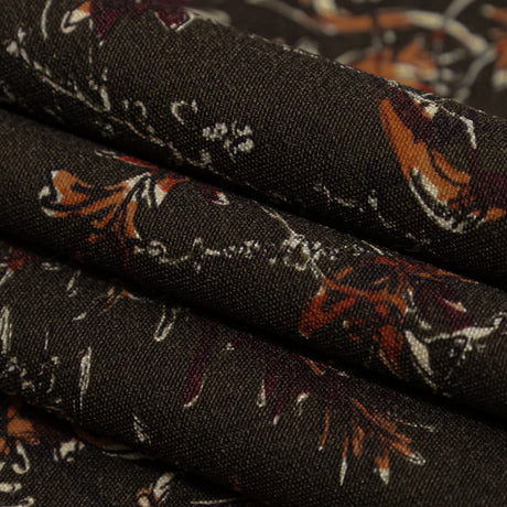 Stretch Polyester Crepe - Brown and Red Trees - Gloomy Garden Print - Mood Exclusive Serengeti Collection