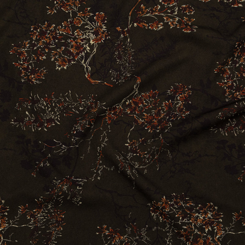 Stretch Polyester Crepe - Brown and Red Trees - Gloomy Garden Print - Mood Exclusive Serengeti Collection