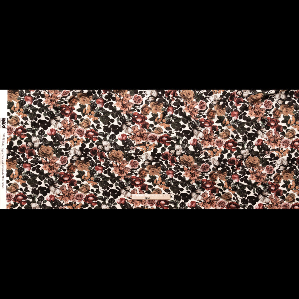 Stretch Polyester Crepe - White and Green Floral - Ethereal Verdure Print - Mood Exclusive Serengeti Collection