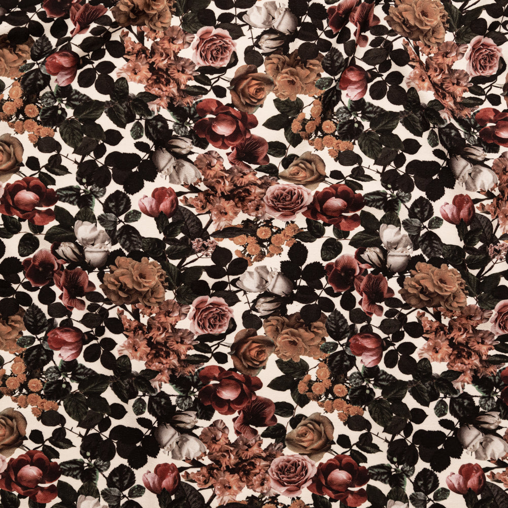 Stretch Polyester Crepe - White and Green Floral - Ethereal Verdure Print - Mood Exclusive Serengeti Collection