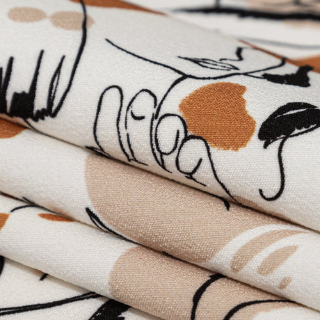 Stretch Polyester Crepe - White Figure Lines - Contoured Personage Print - Mood Exclusive Serengeti Collection