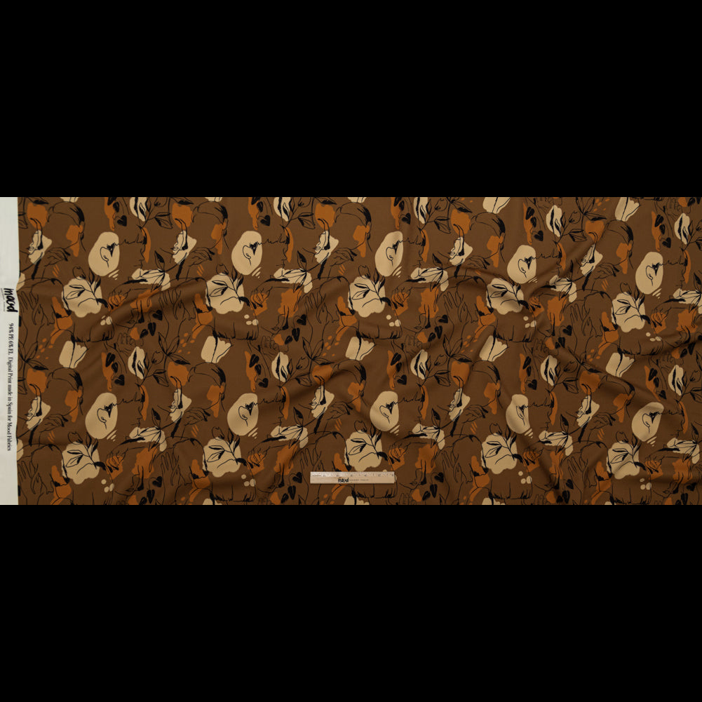 Stretch Polyester Crepe - Brown Figure Lines - Contoured Personage Print - Mood Exclusive Serengeti Collection