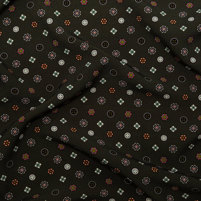 Stretch Polyester Crepe - Olive Green LIttle Medallions - Emblematic Medallions Print - Mood Exclusive Serengeti Collection