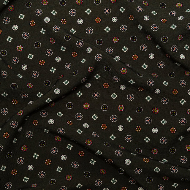 Stretch Polyester Crepe - Olive Green LIttle Medallions - Emblematic Medallions Print - Mood Exclusive Serengeti Collection