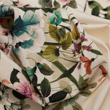 Stretch Cotton Sateen - White and Green Floral Border - Frolicking Florescence Print - Mood Exclusive Serengeti Collection