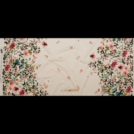Stretch Cotton Sateen - White and Green Floral Border - Frolicking Florescence Print - Mood Exclusive Serengeti Collection