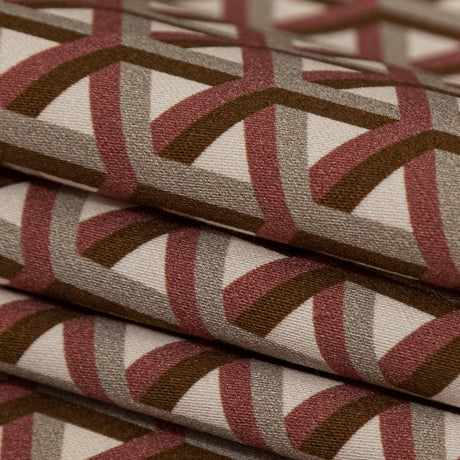 Stretch Cotton Sateen - Maroon Geometric - Isometric Entanglement Print - Mood Exclusive Serengeti Collection