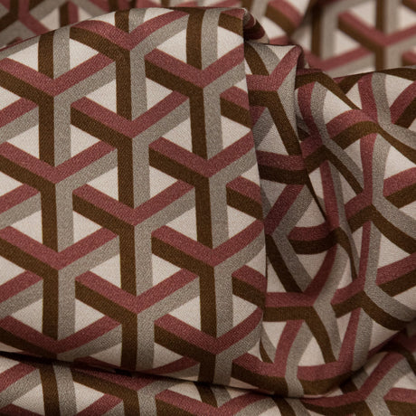 Stretch Cotton Sateen - Maroon Geometric - Isometric Entanglement Print - Mood Exclusive Serengeti Collection