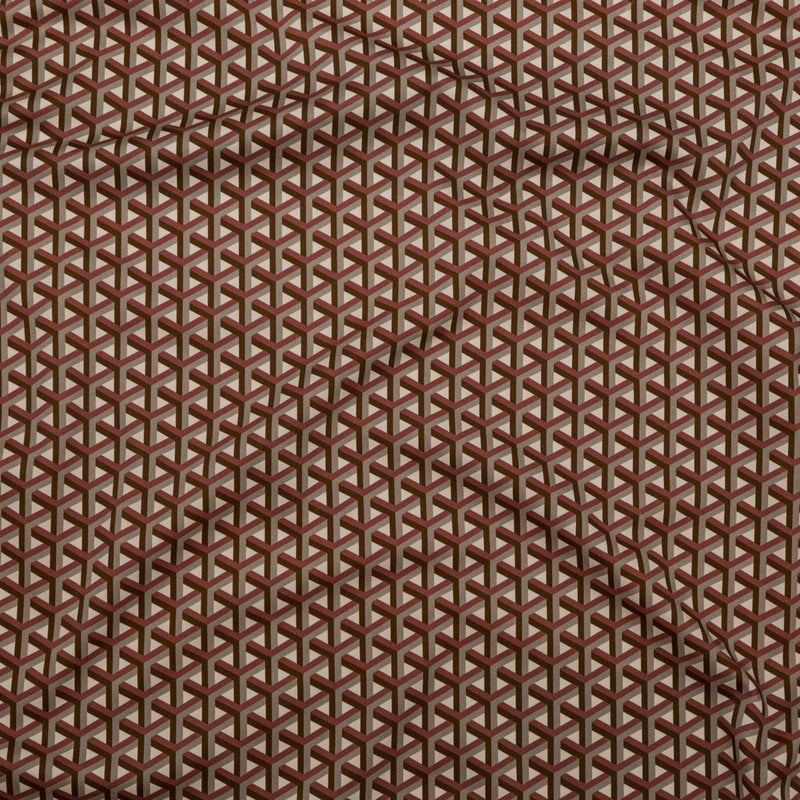 Stretch Cotton Sateen - Maroon Geometric - Isometric Entanglement Print - Mood Exclusive Serengeti Collection