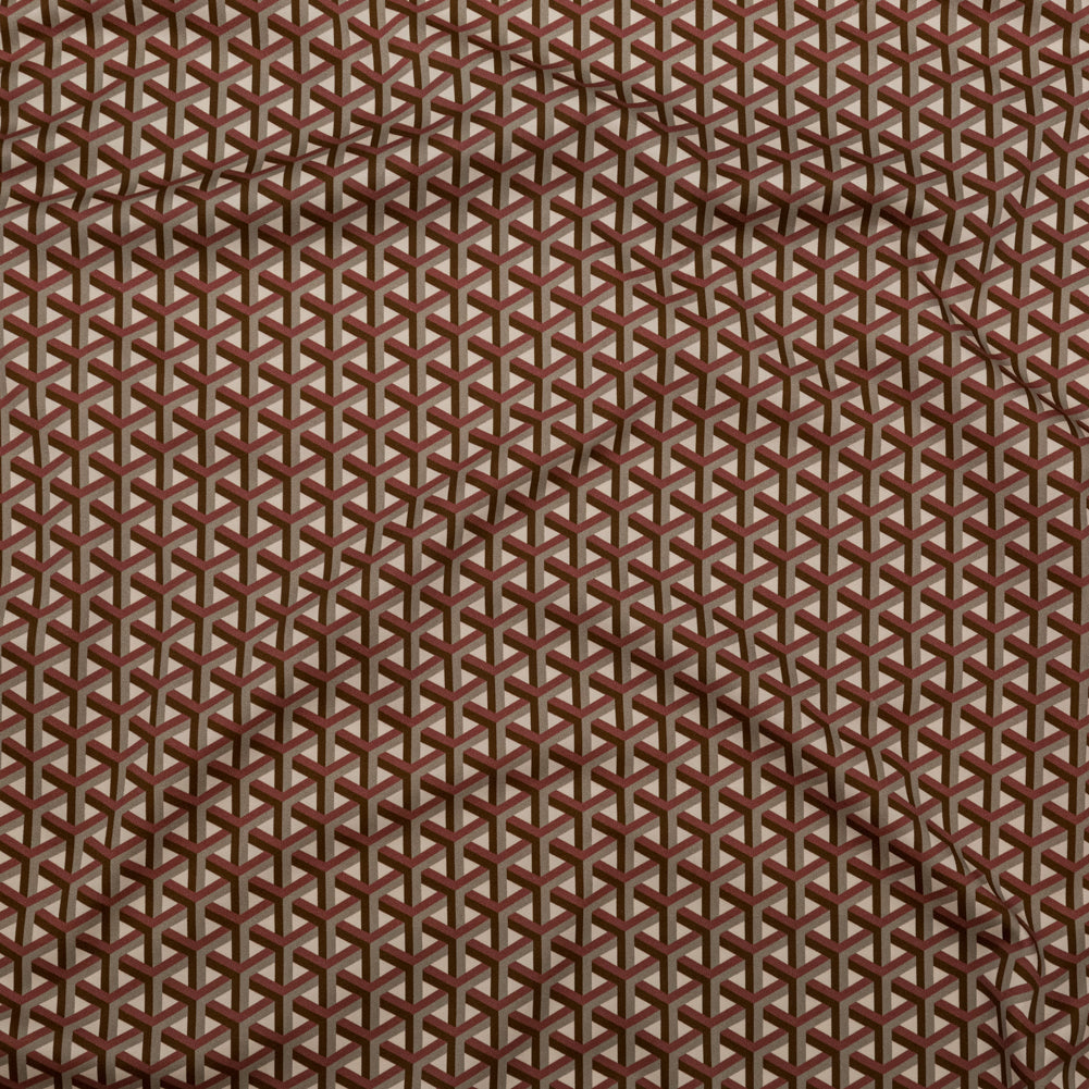 Stretch Cotton Sateen - Maroon Geometric - Isometric Entanglement Print - Mood Exclusive Serengeti Collection
