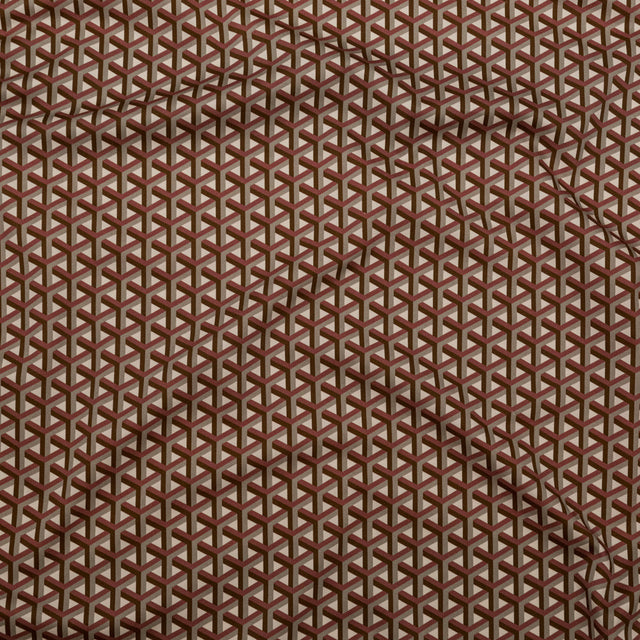 Stretch Cotton Sateen - Maroon Geometric - Isometric Entanglement Print - Mood Exclusive Serengeti Collection
