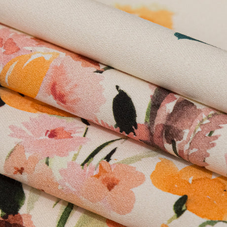 Stretch Cotton Sateen - White Floral Border - Blooming Upwards Print - Mood Exclusive Serengeti Collection