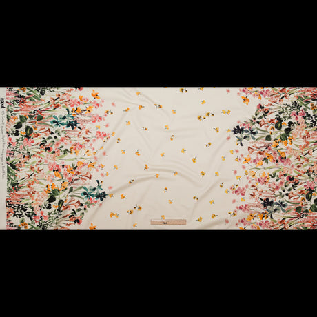 Stretch Cotton Sateen - White Floral Border - Blooming Upwards Print - Mood Exclusive Serengeti Collection