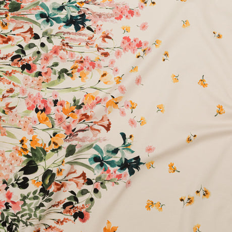 Stretch Cotton Sateen - White Floral Border - Blooming Upwards Print - Mood Exclusive Serengeti Collection