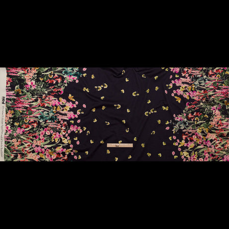 Stretch Cotton Sateen - Navy Floral Border - Blooming Upwards Print - Mood Exclusive Serengeti Collection