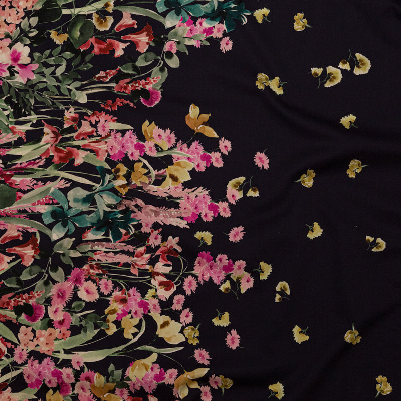 Stretch Cotton Sateen - Navy Floral Border - Blooming Upwards Print - Mood Exclusive Serengeti Collection