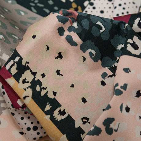 Stretch Cotton Sateen - Pink and Black Spotted Patchwork - Dissonant Disposition Print - Mood Exclusive Serengeti Collection