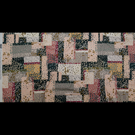 Stretch Cotton Sateen - Pink and Black Spotted Patchwork - Dissonant Disposition Print - Mood Exclusive Serengeti Collection