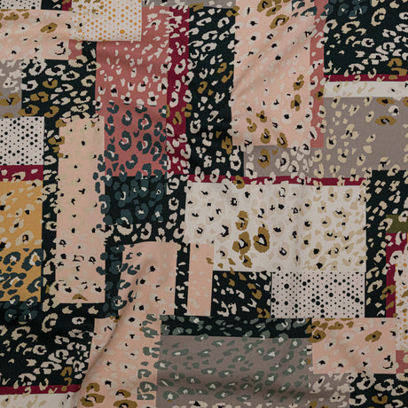 Stretch Cotton Sateen - Pink and Black Spotted Patchwork - Dissonant Disposition Print - Mood Exclusive Serengeti Collection