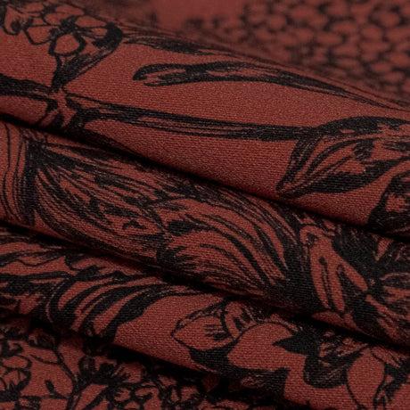 Stretch Cotton Sateen - Brown and Black Floral - Ephemeral Flora Print - Mood Exclusive Serengeti Collection
