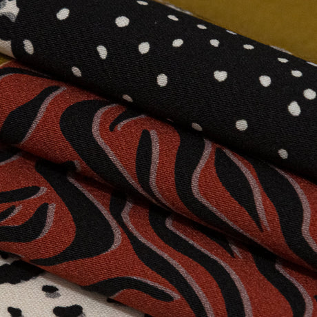 Stretch Cotton Sateen - Yellow, Red and Black Patchwork - Tiled Coalescence Print - Mood Exclusive Serengeti Collection