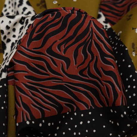 Stretch Cotton Sateen - Yellow, Red and Black Patchwork - Tiled Coalescence Print - Mood Exclusive Serengeti Collection