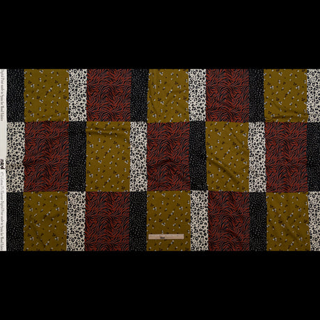 Stretch Cotton Sateen - Yellow, Red and Black Patchwork - Tiled Coalescence Print - Mood Exclusive Serengeti Collection