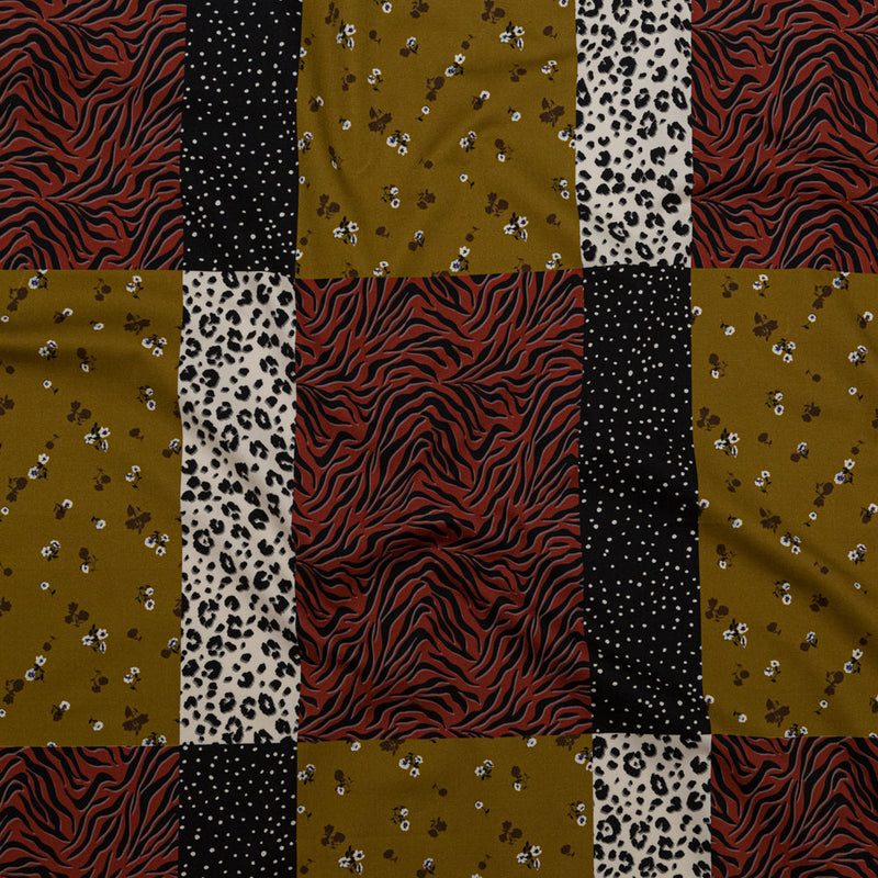 Stretch Cotton Sateen - Yellow, Red and Black Patchwork - Tiled Coalescence Print - Mood Exclusive Serengeti Collection
