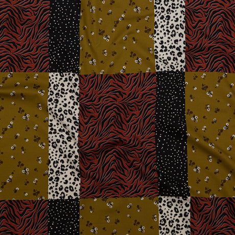 Stretch Cotton Sateen - Yellow, Red and Black Patchwork - Tiled Coalescence Print - Mood Exclusive Serengeti Collection
