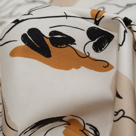 Stretch Cotton Sateen - White Figure Lines - Contoured Personage Print - Mood Exclusive Serengeti Collection