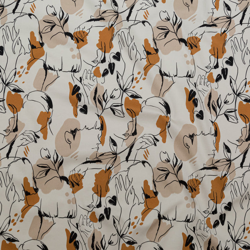 Stretch Cotton Sateen - White Figure Lines - Contoured Personage Print - Mood Exclusive Serengeti Collection