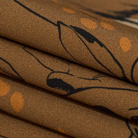 Stretch Cotton Sateen - Brown Figure Lines - Contoured Personage Print - Mood Exclusive Serengeti Collection
