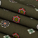Stretch Cotton Sateen - Olive Green LIttle Medallions - Emblematic Medallions Print - Mood Exclusive Serengeti Collection