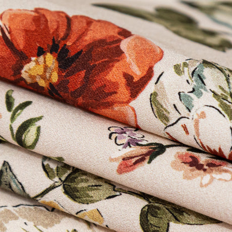 Stretch Cotton Sateen - Cream and Red Floral - Passive Petals Print - Mood Exclusive Serengeti Collection