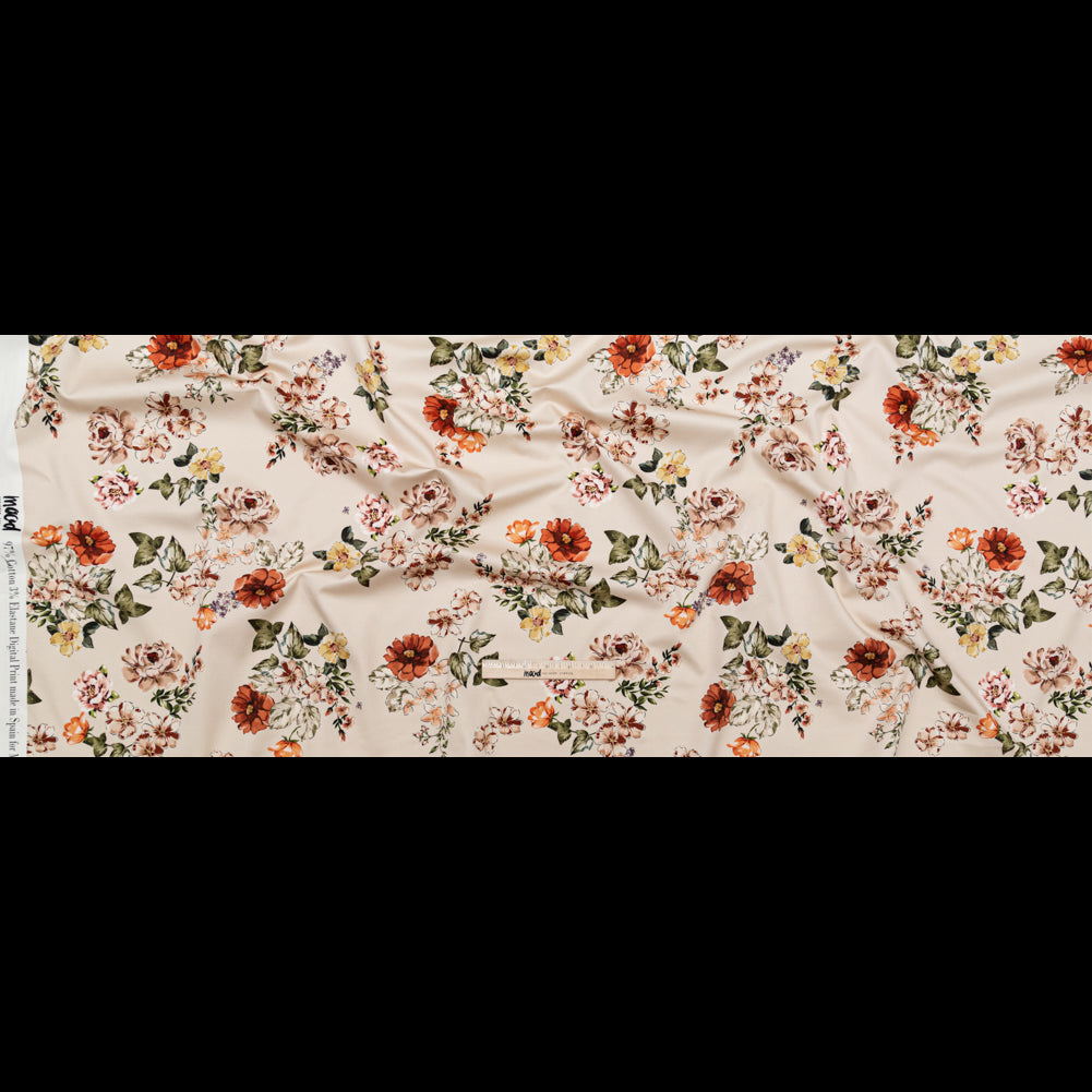 Stretch Cotton Sateen - Cream and Red Floral - Passive Petals Print - Mood Exclusive Serengeti Collection