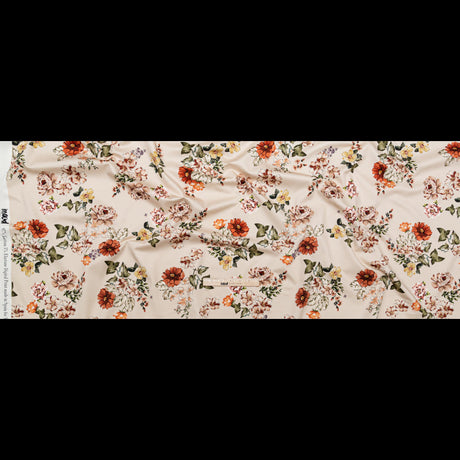 Stretch Cotton Sateen - Cream and Red Floral - Passive Petals Print - Mood Exclusive Serengeti Collection