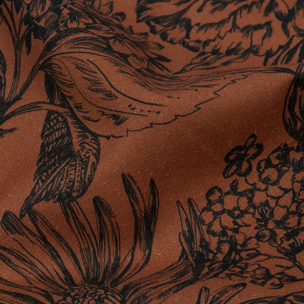 Cotton Voile - Brown and Black Floral - Ephemeral Flora Print - Mood Exclusive Serengeti Collection