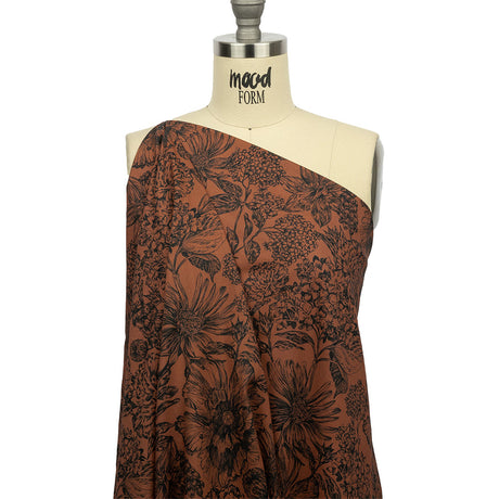 Cotton Voile - Brown and Black Floral - Ephemeral Flora Print - Mood Exclusive Serengeti Collection
