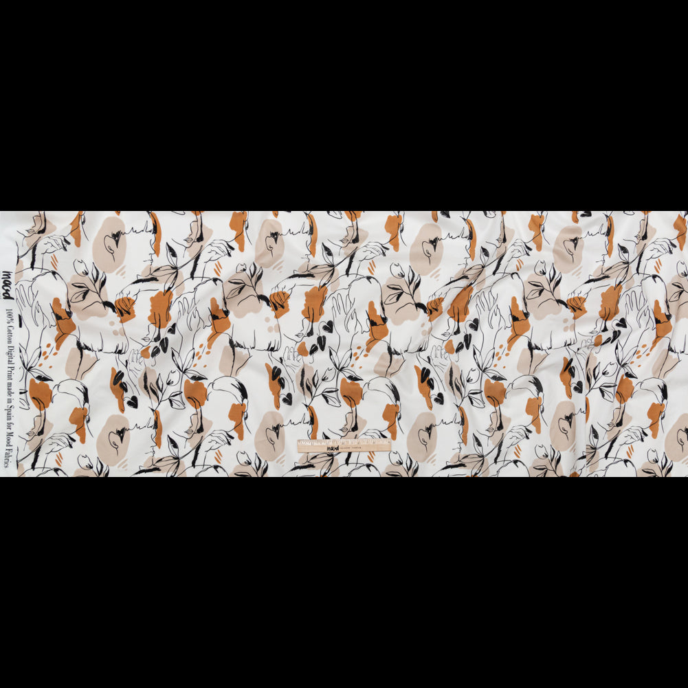 Cotton Voile - White Figure Lines - Contoured Personage Print - Mood Exclusive Serengeti Collection