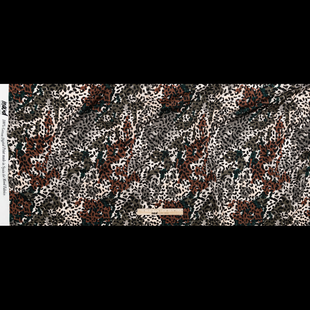 Cotton Voile - Green and Brown Animal Spots - Guerrilla Safari Print - Mood Exclusive Serengeti Collection