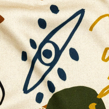 Rayon Challis - Cream and Multicolored Doodles - Sundry Symbols Print - Mood Exclusive Tumunyana Collection