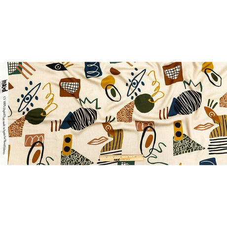 Rayon Challis - Cream and Multicolored Doodles - Sundry Symbols Print - Mood Exclusive Tumunyana Collection
