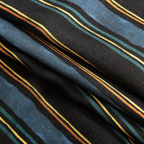 Rayon Challis - Navy and Blue Stripes - Linear Transcendence Print - Mood Exclusive Tumunyana Collection