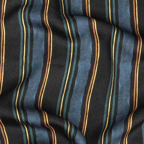 Rayon Challis - Navy and Blue Stripes - Linear Transcendence Print - Mood Exclusive Tumunyana Collection