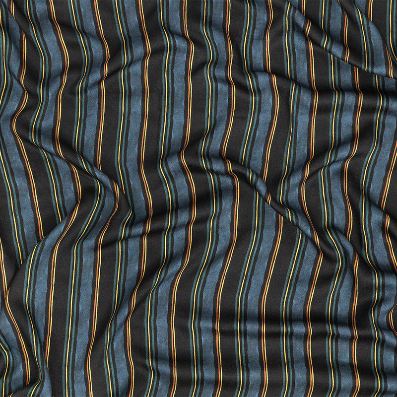 Rayon Challis - Navy and Blue Stripes - Linear Transcendence Print - Mood Exclusive Tumunyana Collection